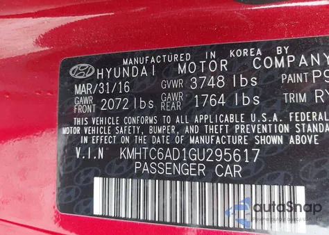 2016 Hyundai Veloster z USA, uszkodzony, nr VIN KMHTC6AD1GU295617